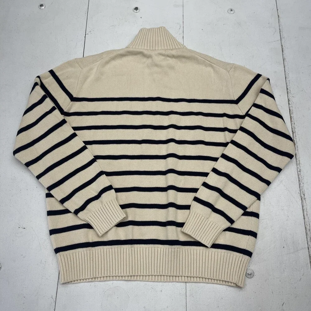 Brandy Melville Sweater Womens One Size Cream Navy Striped Half Zip Pullover - Picture 7 of 7